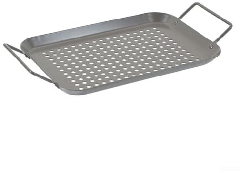 Accarugty Non-Stick Bbq Grill Pan With Stainless Steel Handle, Carbon Steel Roast Tray For Vegetables Fish Shrimp, Compatible With Gas Charcoal Electric Grills, 34.5X18.5Cm