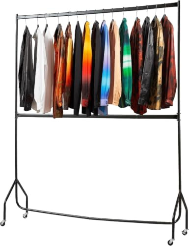House of Home Heavy Duty Metal Clothes Rail & Wheels - 2 Tier Double Rail Wardrobe Replacement - Hanging Clothing Rack - Clothes Storage & Organiser for Shirts, Coats, Hat & Shoes - Black, (4ft x 6ft)