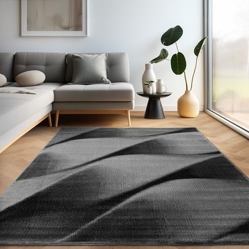 Carpettex Läufer 80x300 cm Schwarz Abstrakte Wellen Kurzflor Waschbar