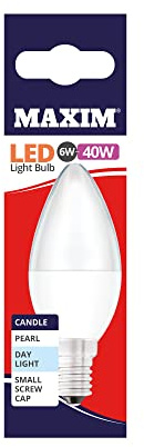Maxim LED Candle Small Edison Screw (Daylight White) - 6watt (40watt) (Pack 10), 40MLCSESDL5X10, Day Light
