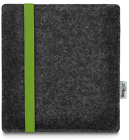 stilbag e-Reader Tasche Leon für Amazon Kindle Oasis (9. Generation) BZW. den neuen Kindle Oasis (10. Generation – 2019), Wollfilz anthrazit - Gummiband grün