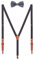 WANYING 2cm Hosenträger Fliege Sets | Retro PU Leder 3 Messingartige Clips Y Form Hosenträger Elastisch Verstellbar für Körpergröße 140-190cm - Dunkelgrau