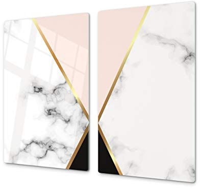 Tabla de cortar decorativa de cristal templado y cubre vitro – Dos en Uno – Resistente a golpes y arañazos – UNA PIEZA (60 x 52 cm) o DOS PIEZAS (30 x 52 cm); D10A Serie Texturas A: Mármol
