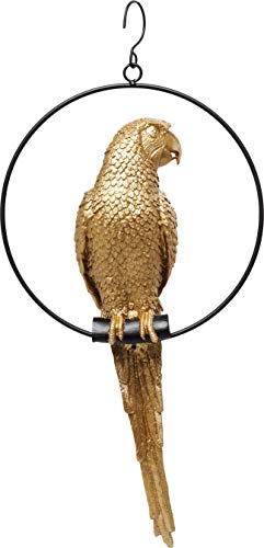Kare Design Deko Objekt Swinging Parrot, Gold, Stahlgestell, Tiermotiv, Deko Figur, Papagei, handgefertigt, 57x27x14 cm (H/B/T)