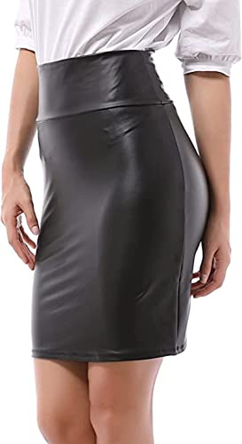 Damen knielanger Rock Leder Optik - Wetlook Stretch Rock