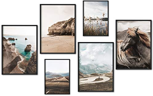 myestado® Premium Poster Set Bilder - Wohnzimmer Modern Schlafzimmer Bild für Ihre Wand - ohne Bilderrahmen - 4 x DIN A3 & 2 x DIN A4 Bilder Set - ca. 30x42 & 20x30 » Pferde «