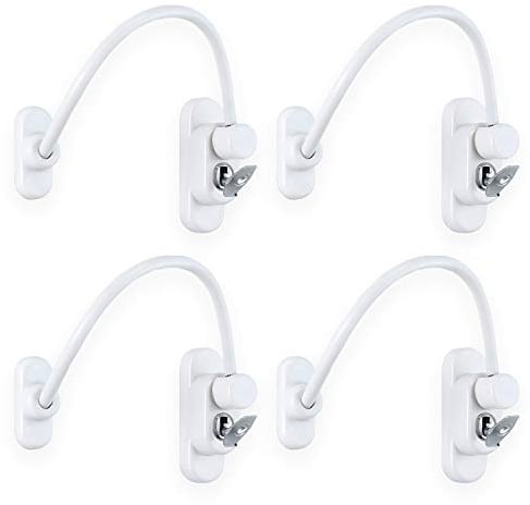 XFORT Viper Key Locking Cable Window Restrictor in White, Durable Window Safety Lock for Child Safety and Window Security