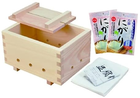 EDOYA Tofu Maker Kit Made in Japan Hinoki Holz mit 8 Beuteln Koagulant (quadratisch)