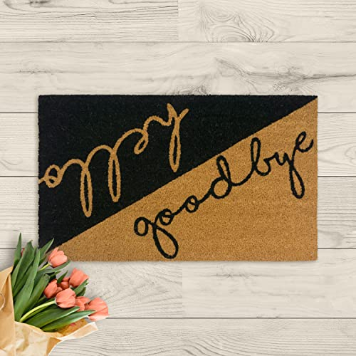 LA KO Kokosmatte Cocoprint Colori 45 x 75 cm - handgefertigte Bedruckte Fußmatte aus nachhaltigen Kokosfasern und rutschsicheren PVC-Rücken (Hello/Goodbye)