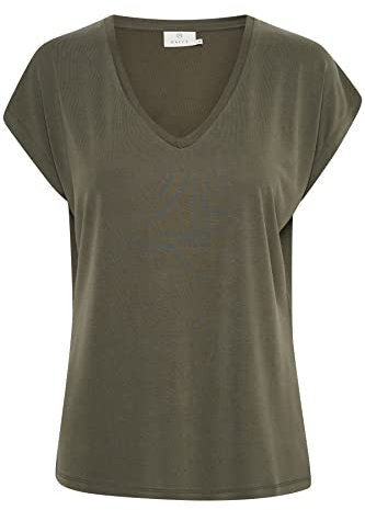 Kaffe Damen Women's Basic T-Shirt Classic Design with V-Neck Super Soft t Shirt Damen, Dark Green, S