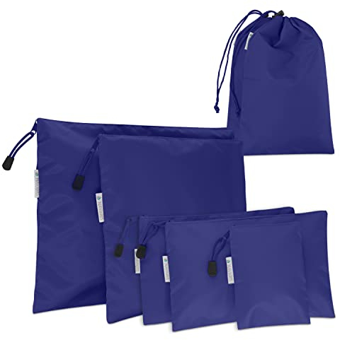 Navaris Koffer Packbeutel Set 7-teilig - 7X Schuhbeutel Wäschebeutel Reise Packtaschen - Rucksack Organizer Beutel - Stausack Reisebeutel Dunkelblau