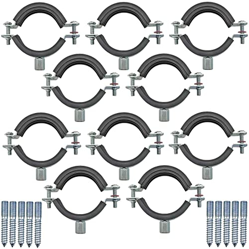 Qualitäts Rohrschellen | Set 10 Stück Gelenkrohrschelle Schallschutz 12-168mm mit Stockschraube | Zweischrauben Gelenkrohrschelle | Wunschgröße einfach auswählen >>> 1 Zoll = 31-36mm Durchmesser