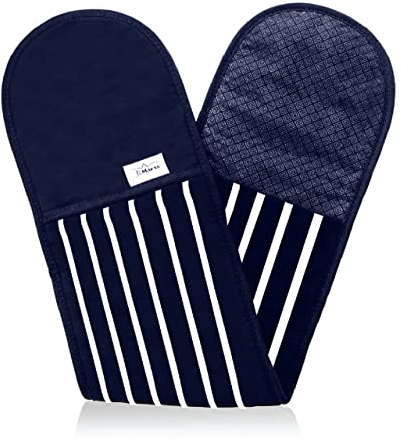 J&A Marts® Double Oven Gloves - Heat Resistant Oven Mitts & Potholder -Non-slip Silicone Design -Maximum Heat Protection- Machine Washable for Home & Kitchen Oven Glove Accessories (Blue)