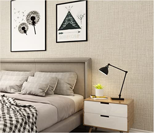 Beige Clair Papier Peint intissé 9,5 m x 0,53 m Texture Semblable À Du Lin Modernes Minimaliste Papier Peint 3D Couleur Unie Papier peint non-tissé pour Chambre Salon TV Fond