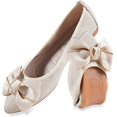 MACHSWON Womens Ballet Flats Sparkly Comfortable Casual Pointed Toe Bow-Knot Slip on Wedding Ballerina Dressy Flats Shoes Women(Gold-6, Size 5)