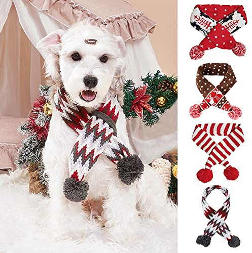 Hund Weihnachten Schal Haustier Welpe Xmas Strickkostüm Winter Warme Bandanas Halstuch Katze Halswärmer Bekleidung für Urlaub Festlich (groß, grau weiß)