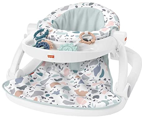 Fisher-Price Silla de suelo para bebé con bandeja, modelo terrazo, para bebés hasta 11 kg (Mattel HPF45)