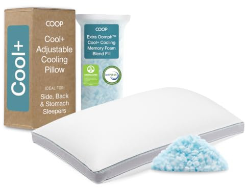 Coop Home Goods Cool+ Adjustable Pillow, King Size Plus Shaped Memory Foam Pillows with Cooling Gel, Back, Neck Support, Stomach or Side Sleeper Pillow, CertiPUR-US/GREENGUARD Gold