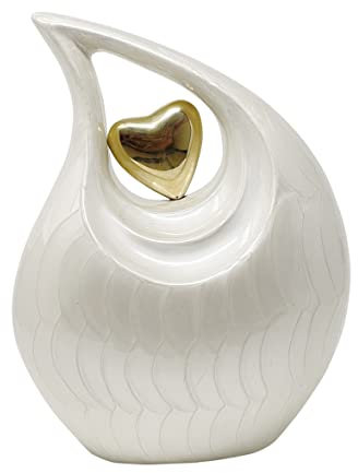 Aesthetic Urns White Teardrop Heart Metal Cremation Urn for Ashes Unique Vase Memorial Large Urn for Ashes Adult