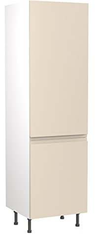 Kitchen Kit Flatpack Tall Unit - J-Pull Door - Screwless Quick Build Kitchen Cabinet - Fridge & Freezer Housing Unit - 600x2120mm - Cashmere Matt