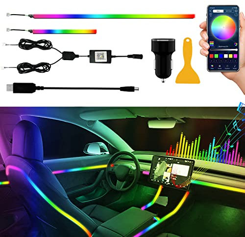Keiurot Acrylic Ambient LED Interior Light Strips - 2 in 1 Car Dashboard & Door Lights, Neon Atmosphere, APP Control, Music Sync