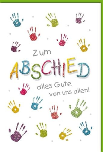 KE - Fröhliche Abschiedskarte für Arbeitskollegen, inklusive Umschlag, B6 Format, Motiv: Hände - Perfekt für den beruflichen Wechsel oder Ruhestand.