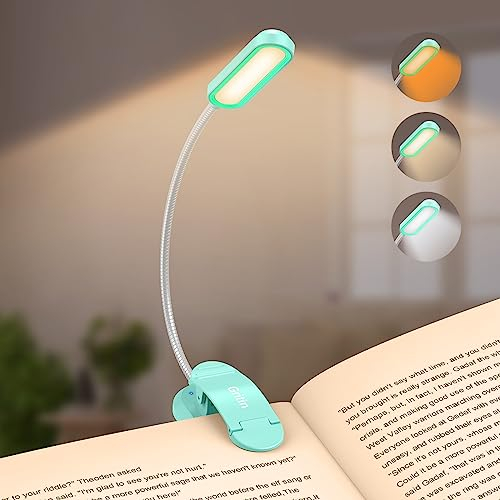 Gritin Leselampe Buch Klemme mit 11 LEDs, LED Buchlampe USB C Wiederaufladbar, 3 Helligkeitstufen & 3 Farbtemperatur Modi Klemmleuchte, 360° Flexibel Klemmlampe für Nachtlesen ins Bett