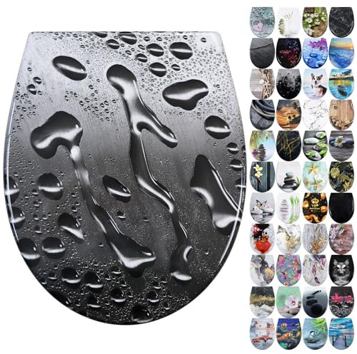 Fanmitrk Duroplast Toilet Seat Soft Close -Quick Release Toilet Lid with Top Fixing,Various Patterns to Choose from (UF819-36)
