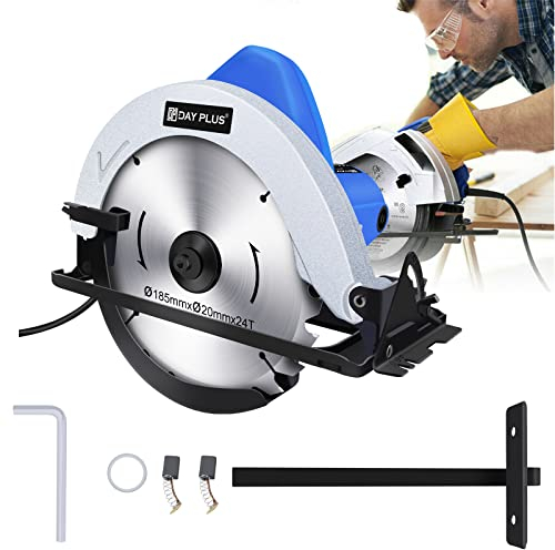 Scie circulaire professionnelle 1500 W avec rail de guidage, diamètre de lame de 185 mm, diamètre de la lame de scie 20 mm, profondeur de coupe 55 mm, 5000 tr/min, coupes à onglet jusqu'à 45°, pour