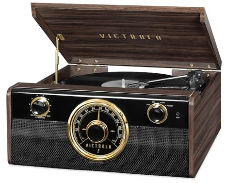 Victrola Metropolitan – 4-in-1 Bluetooth Record Player & Multimedia Center – 3-Speed Belt Driven Turntable with Built-in Speakers, AM/FM Radio, Wireless Music Streaming, Aux and RCA Outputs (Espresso)
