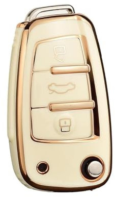 KUNIO Schlüsselhülle Passt für Audi A1 A3 8V A4 A6 Q2 Q3 TT TTS RS RS3 S3 Sline Autoschlüssel Hülle TPU Klappschlüssel Cover Schlüsselanhänger Schutzhülle Zubehör 3 Tasten Weiß