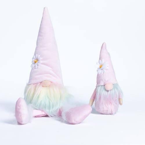evelay Set of 2 Easter Gonks Small and Large Gnomes Plush Lucky Ornaments Indoor Outdoor Garden Holiday Decor (Pink)