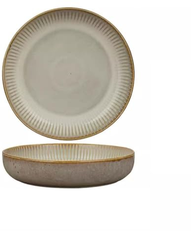 GUERNSEY Essteller-Sets für die Küche Nordischer Stil, japanischer Stil, vertikales Muster, geprägt, tiefer Teller, Dicker Haushaltskeramik-großer Teller, Obstsalatteller Keramik-Flachteller-Set