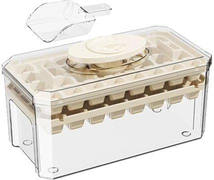 Double Layer Ice Cube Molds | Covered Ice Cube Organizer | Stackable Ice Cube Maker Set with Lid and Bin | Perfect for Freezer is Easy to Release and for Drinks, Coffee, Cocktails