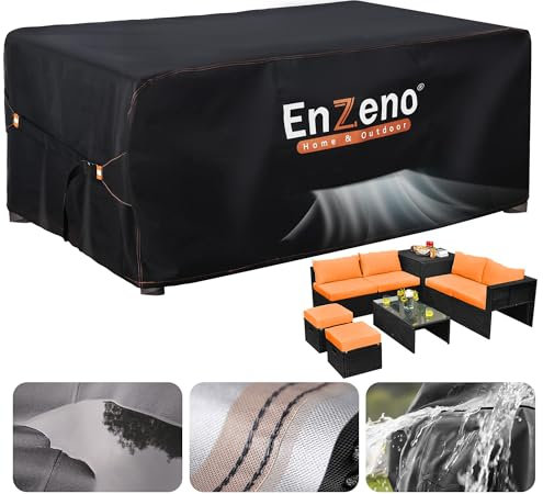 Enzeno Abdeckung Gartenmöbel Rechteckig, Wasserdicht Abdeckplane Gartenmöbel, Loungemöbel Gartenmöbel Schutzhüllen, Schutzhülle für Gartenmöbel Sofas, Rattanmöbel Möbelsets250*150 * 90 cm