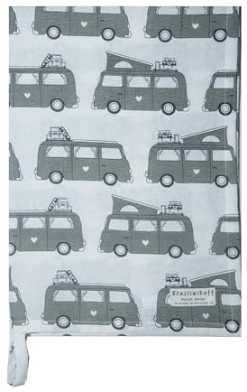Krasilnikoff - KW12990 - Geschirrtuch, Camping Bus, weiß, Baumwolle, Bedruckt, 50cm x 70cm