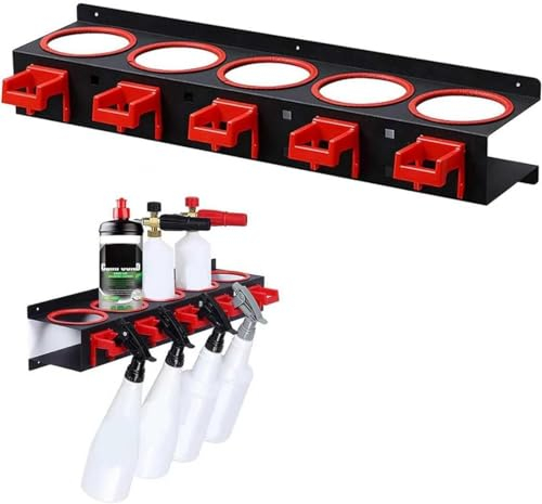 Storage Holder for Spray Cans, Spray Can Bottle Holder Organizer, Wall Mount Spray Bottle Holder - 5 Holes 5 Hanger Hooks - Garden Workshop Garage Storage Rack Utility Organization Tools
