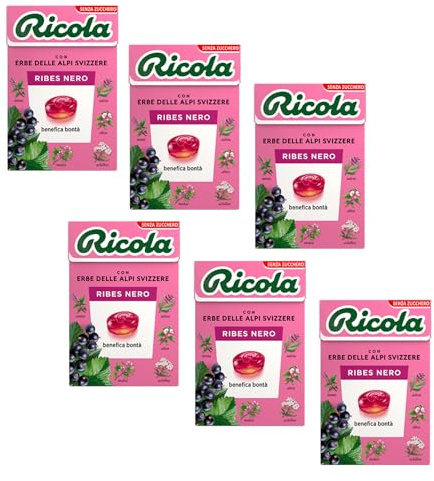 Ricola® | Caramelle Dure Ribes Nero | Caramelle Erbe Svizzere Senza Zucchero - 6 Astucci (300 Gr)