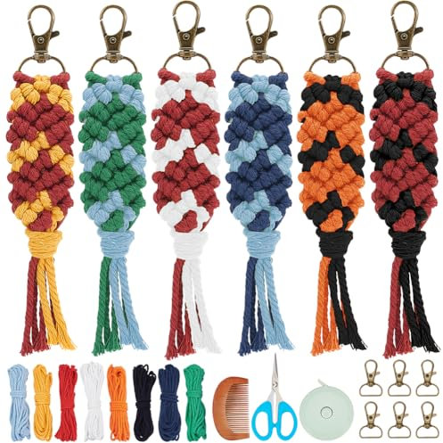 INFUNLY 6 Set Magische Makramee-Schlüsselanhänger-Sets Für Erwachsene Und Anfänger Mit Anleitung + Video, DIY Mini-Boho-Makramee-Schlüsselanhänger-Set Für Anfänger Mit Quasten Für Autoschlüssel, Geldb
