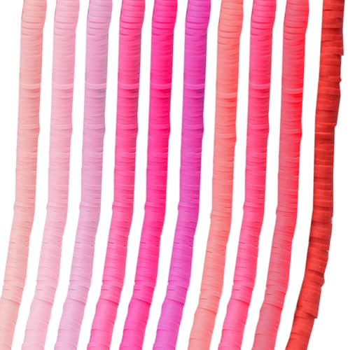 JIHUOO Lot de 3 500 Perles en Argile Polymère Rondes et Plates 6 mm pour Bracelets, Heishi en Vinyle pour Fabrication de Bijoux, Boucles d'Oreilles, Colliers, Rose