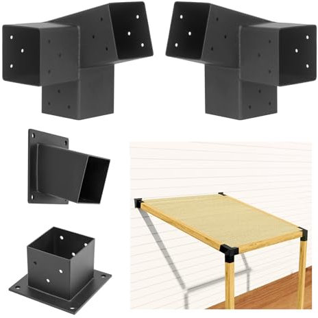 NATUREIN 15°Slanted Roof Pergola Kit,Corner Wall Mount Pergola Bracket for 4x4 Wood Beams Gazebo Kit