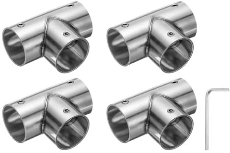 sourcing map 4Pcs Tee Structural Pipe Connectors 3 Way End Rails Clamp with Wrench Stainless Steel Corner Pipe Fittings for DIY Shelf Garden Support 1 Fit Pipe Dia, Silvery