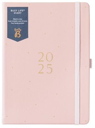 Busy B - Busy Life A5 Wochenplaner Journal 2025 - Terminkalender für Studenten, Lehrer, Arbeit und mehr mit zwei Zeitplänen, Jahreskalender, Stifttaschen & elastischem Schließband - Pink Planer