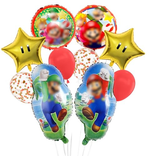 Heartsking Ma-rio Luftballons Geburtstag,10pcs Geburtstag Deko Luftballons Set, Folienballon Deko, Ma-rio Deko Balloons Jungen Mädchen für Kindergeburtstag Party Supplies Deko