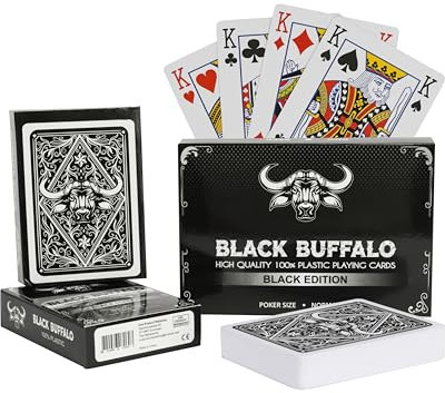 Black Buffalo Playing Cards – Wasserfeste Pokerkarten von Plastik – Mit 4 Echzeichen – Doppelpack 2X Schwarz