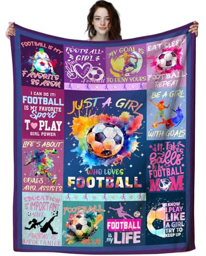 ZABAOBO Fußballdecke, Geschenke für Mädchen, Kinder, Teenager, Fußballsachen, Fußball-Überwurfdecken, Trainer-Geschenke für Sport-Fans, Teamspieler, 127,7 x 101,6 cm