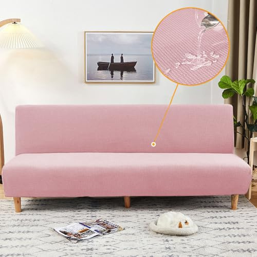 Hixingo Housse de Canapé sans Accoudoirs, Housse Clic Clac Protege Canape, Couleur Unie Imperméable Housse Canapé sans Bras, Clic Clac 3 Places Convertible Lit (Rose,L-190-210cm)