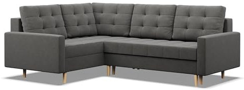 Mebligo - Ecksofa mit Schlaffunktion und Bettkasten Elma, Eckcouch mit Ottomane Links, Sofa L Form (BxTxH) 223 x 172 x 88 cm, Couch Wohnzimmer, Ecke Sofa, Dunkelgrau (Lux 6)