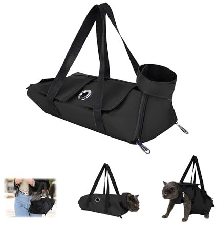 Fililogor Sac de toilettage pour chat - Noir - Anti-rayures - Avec trous pour les pieds - Pour couper les griffes, nettoyer les oreilles et couper les ongles - Noir - Taille S