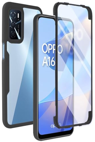 SEAHAI Transparente Funda para OPPO A16 / OPPO A16s / OPPO A54s, con Protector de Pantalla Incorporado, Antigolpes Militar PC + TPU Bumper Silicona Anti-caída Carcasa Cubierta. Negro